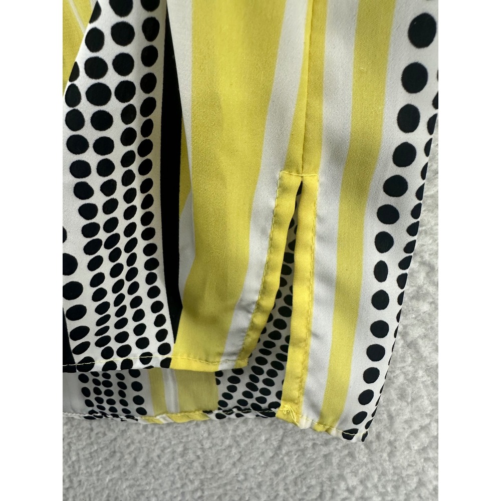 Dana Buchman Womens Sleeveless Button Front Blouse M Yellow Black Dot Stripe - Picture 4 of 8